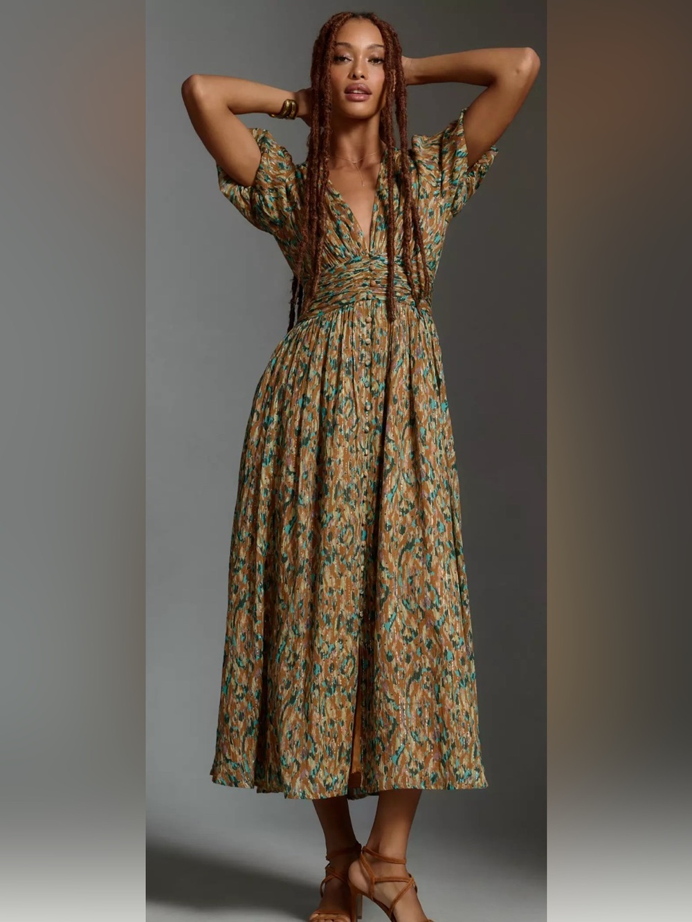 Anthropologie The Katerina Lurex Button-Front Midi Dress, Size 6